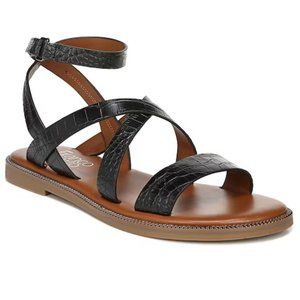 FRANCO SARTO Black Embossed Leather Strap Flat Sandals